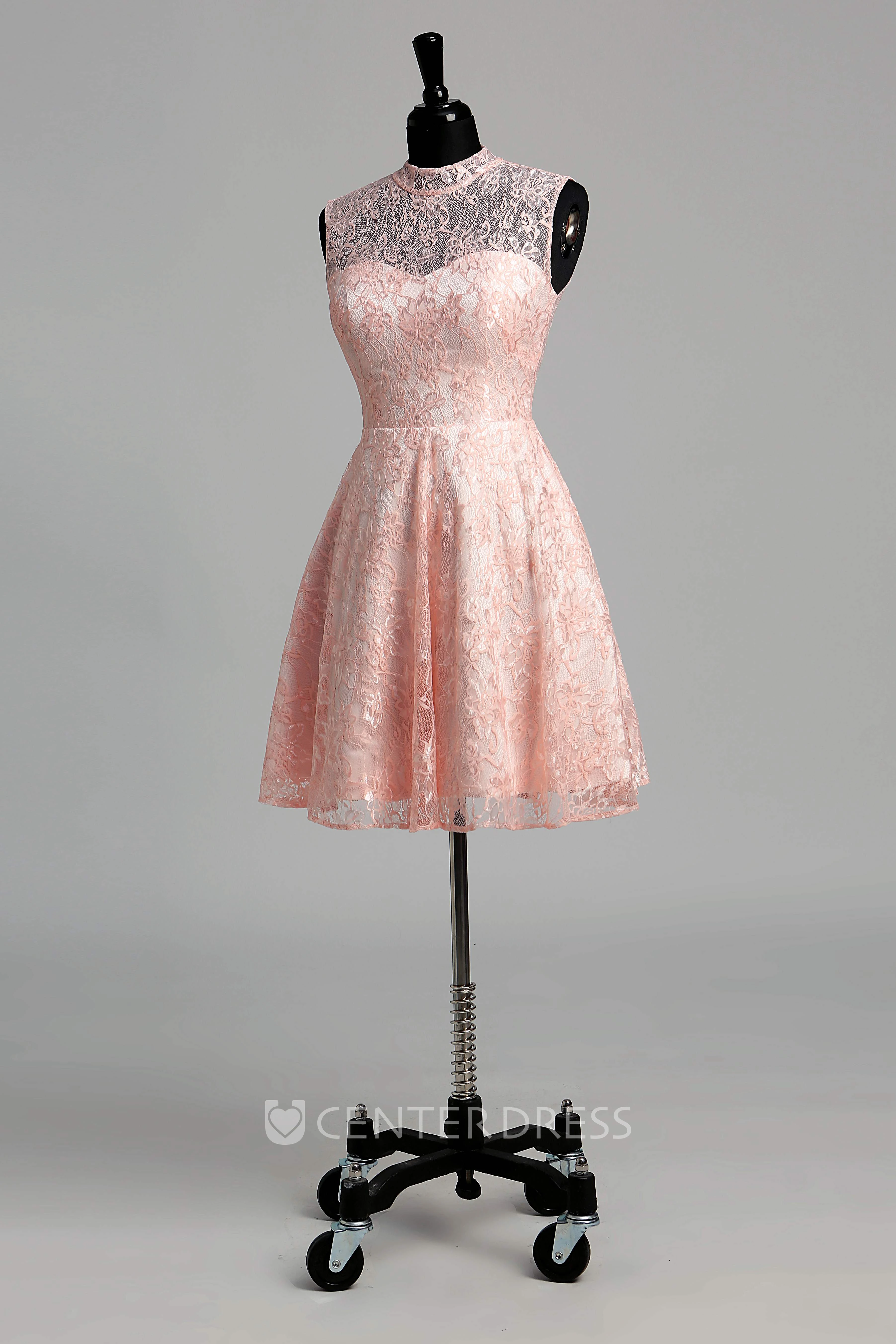 Simple Lace A-line High Neck Sleeveless Lace Dress