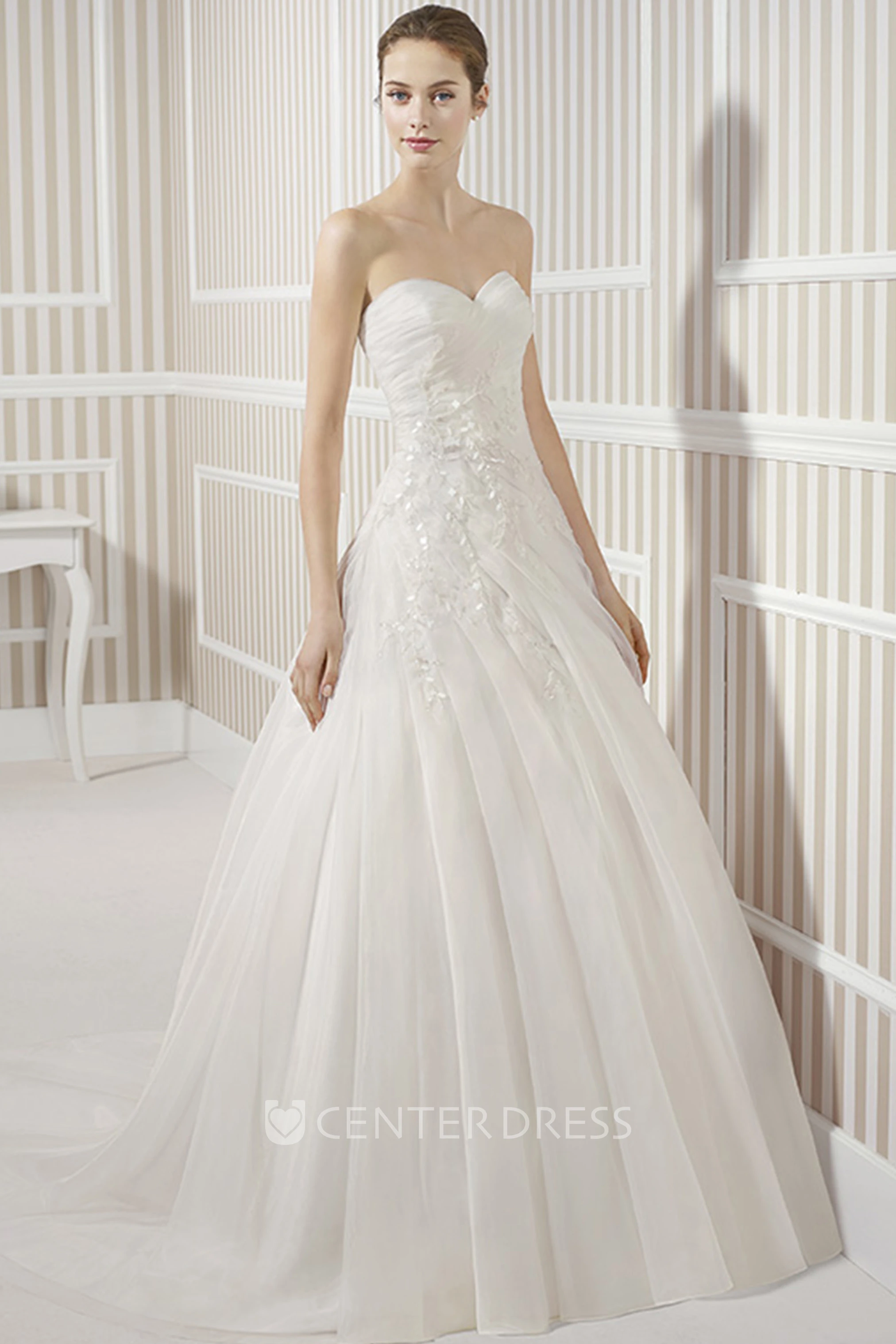 A-Line Draped Sweetheart Long Organza Wedding Dress With Criss Cross And Cape