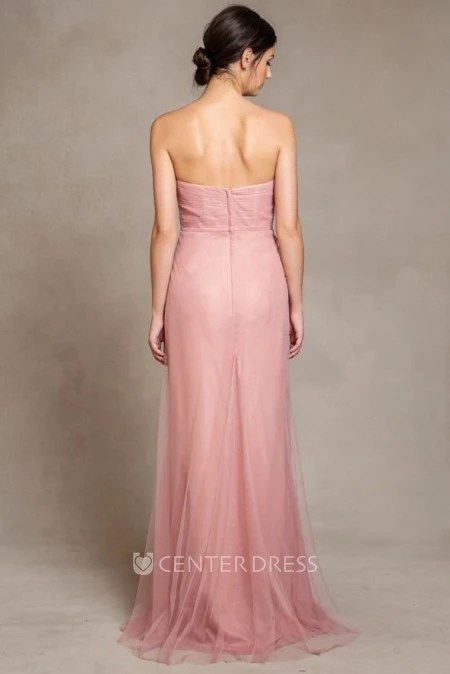 Floor-Length Sweetheart Sleeveless Criss-Cross Empire Tulle Bridesmaid Dress