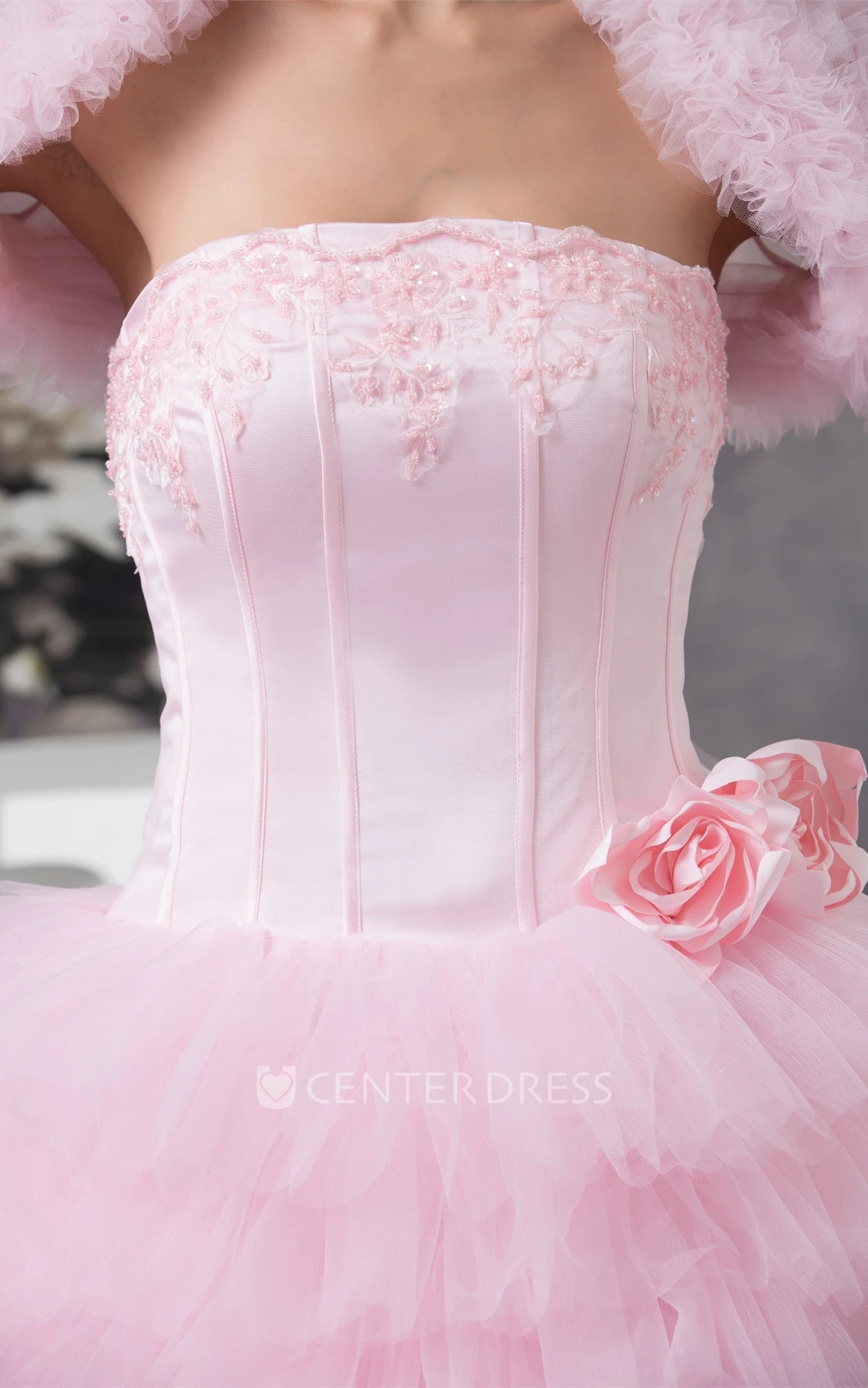 Ruffled Strapless Ball Gown Tulle Quinceanera Dress with Bolero