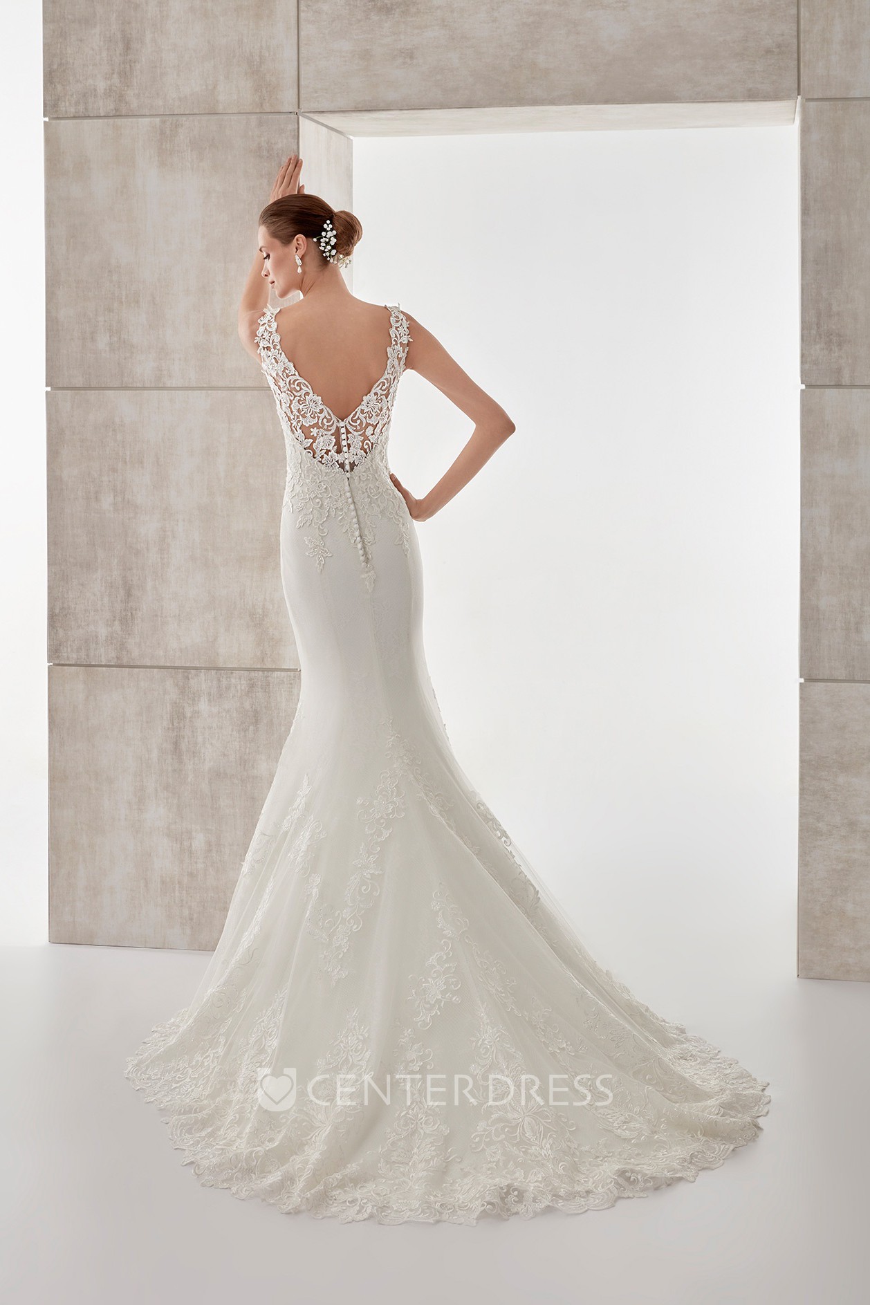 Sweetheart Mermaid Sheath Wedding Dress With Illusion Lace Panel And Brush Train UCenter Dress