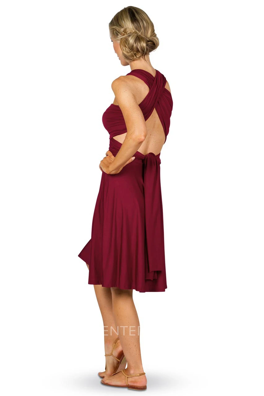 Knee-Length Sleeveless Criss-Cross Strapped Chiffon Convertible Bridesmaid Dress
