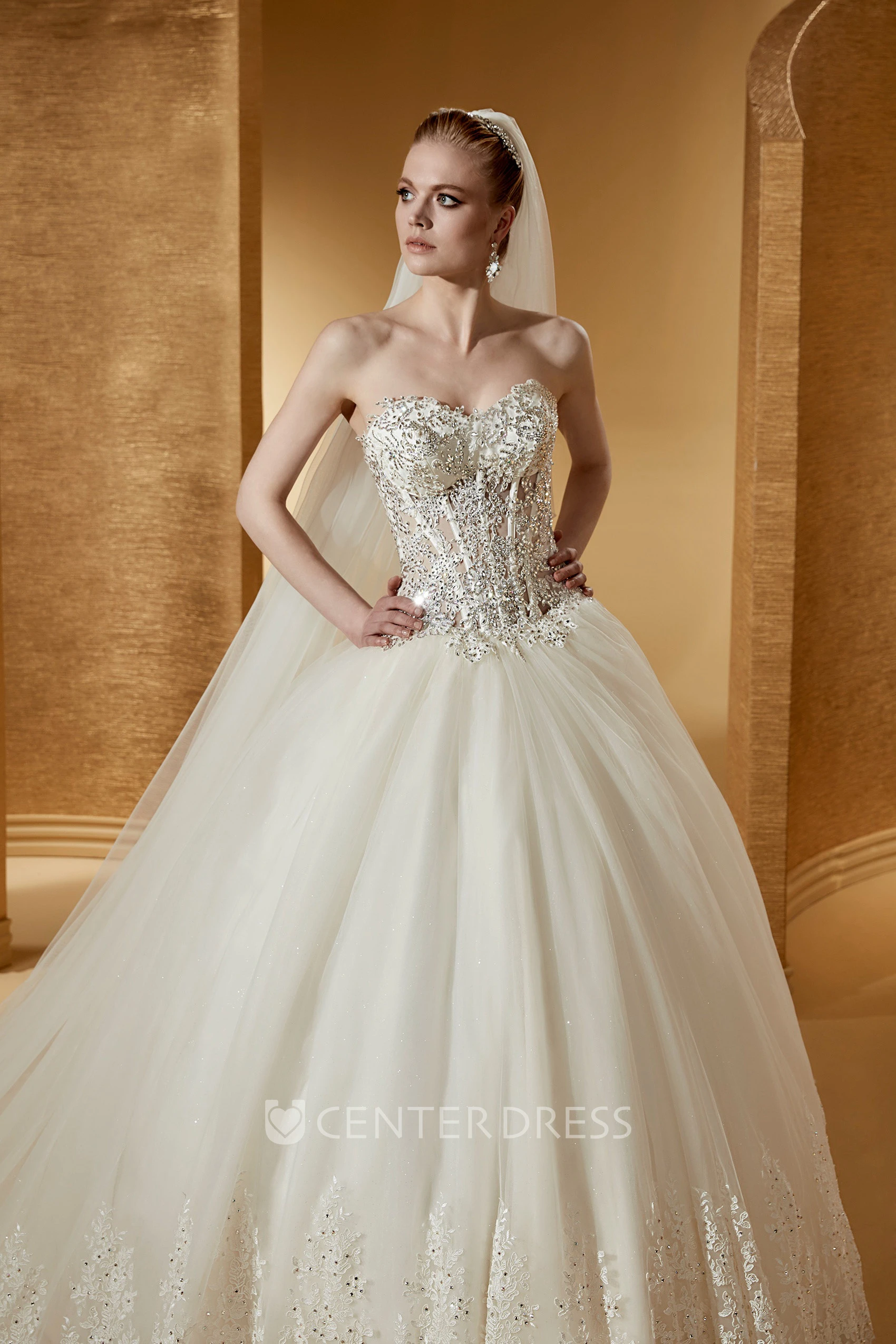Sweetheart Ball Gown With Beautiful Beaded Corset And Court Train