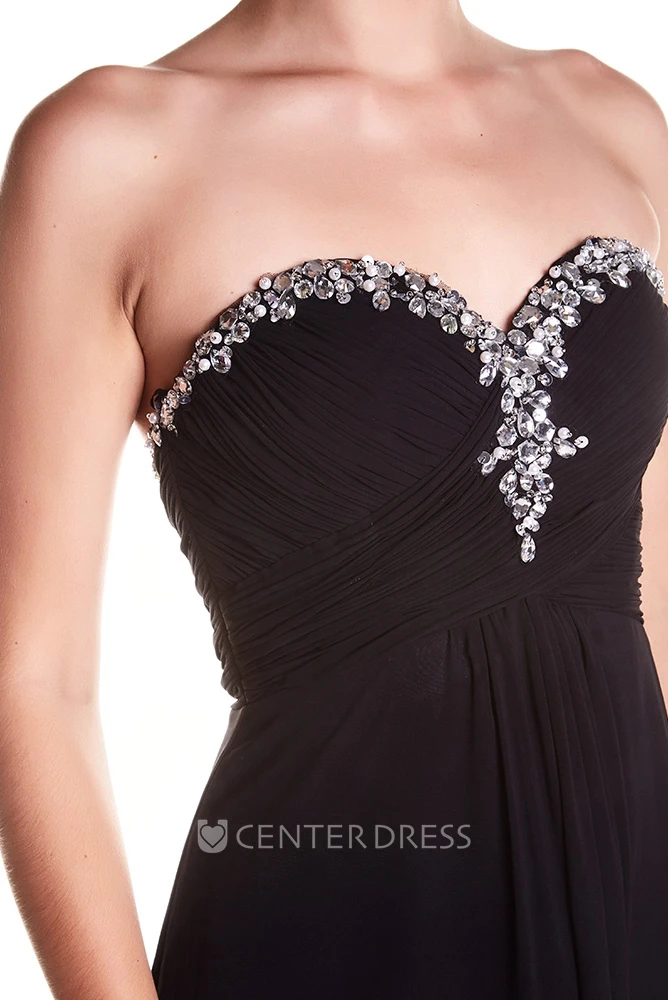 Sheath Sweetheart Sleeveless Beaded Chiffon Prom Dress With Low-V Back