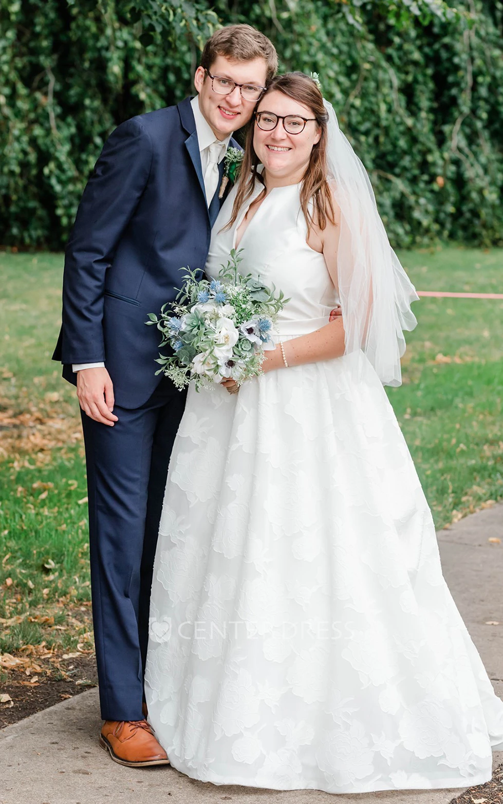 Satin A-Line Notched Neckline Simple Country Wedding Dress With Button Back