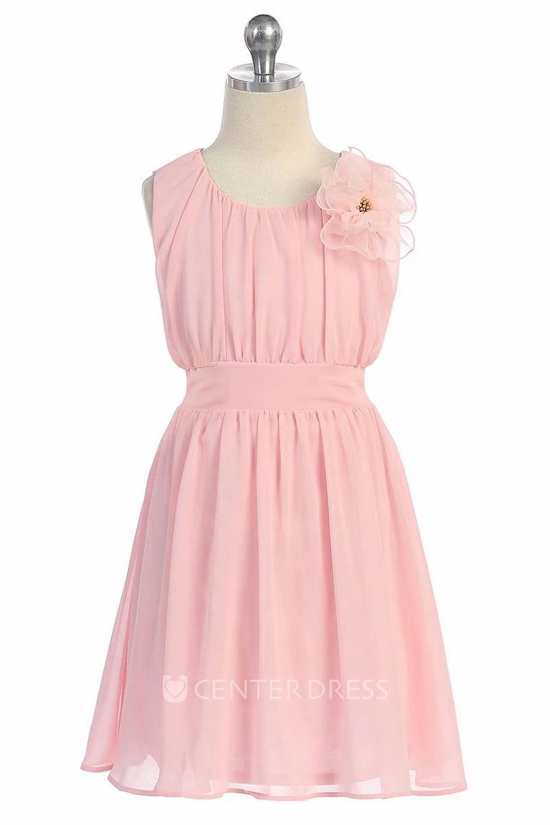 Knee-Length Floral Pleated Chiffon&Lace Flower Girl Dress