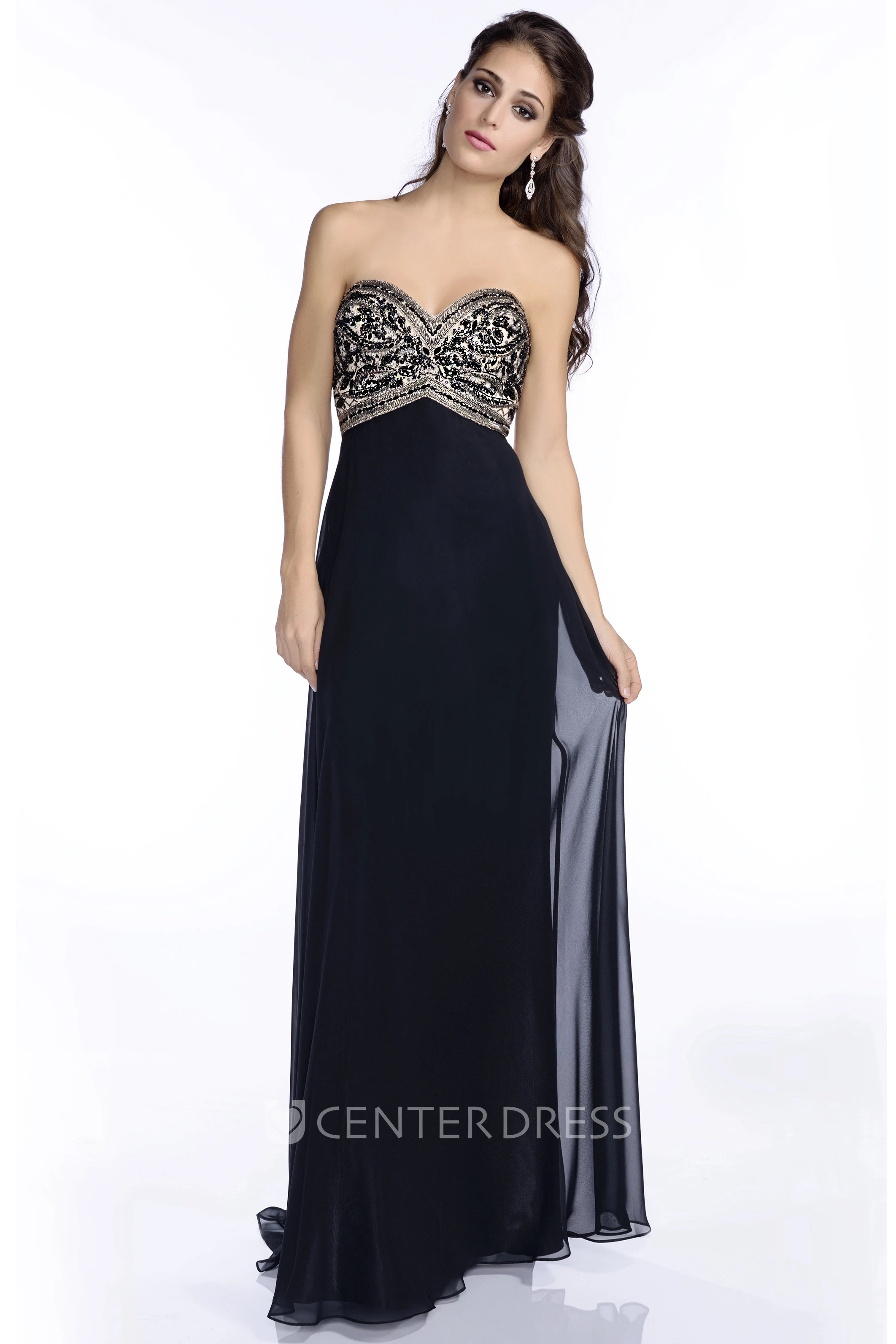 Sweetheart Column Chiffon Floor Length Prom Dress With Jeweled