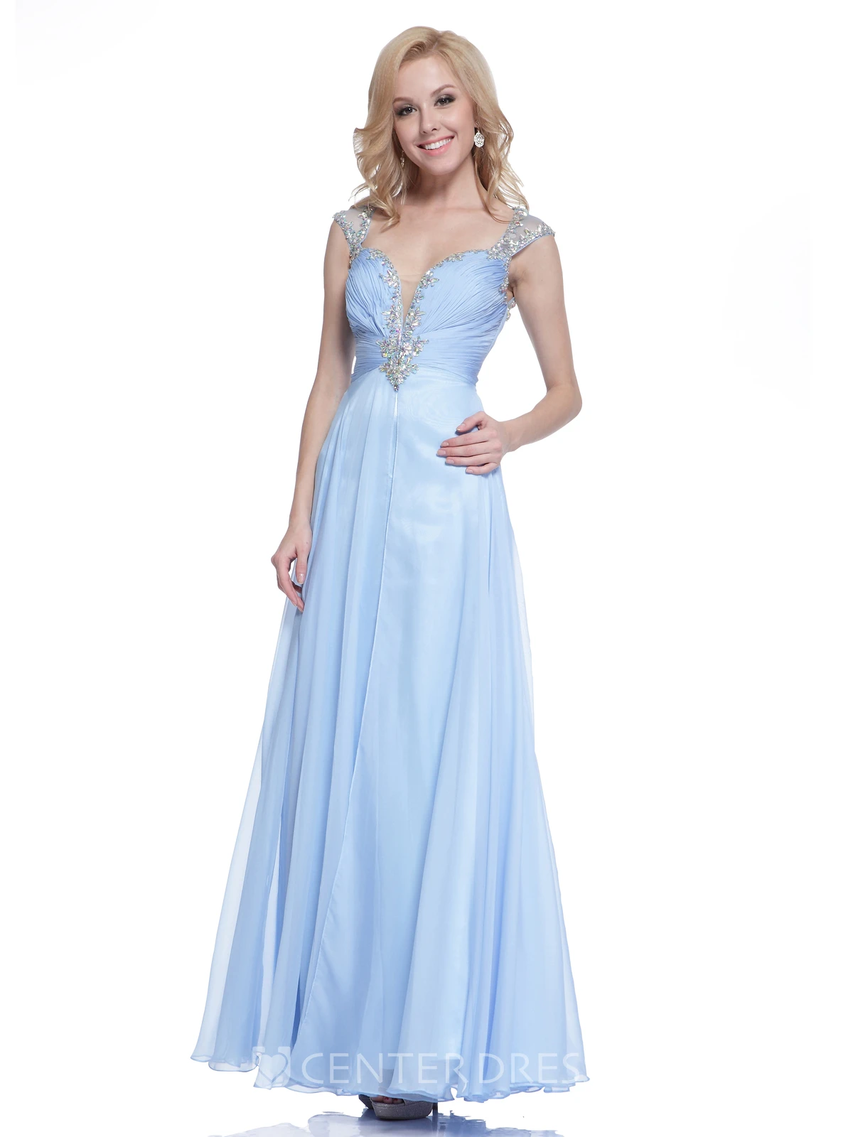 A-Line Ankle-Length Queen Anne Keyhole Dress With Ruching And Beading