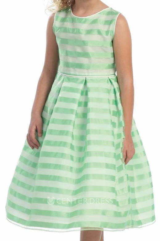 Tea-Length Pleated Sleeveless Organza Flower Girl Dress