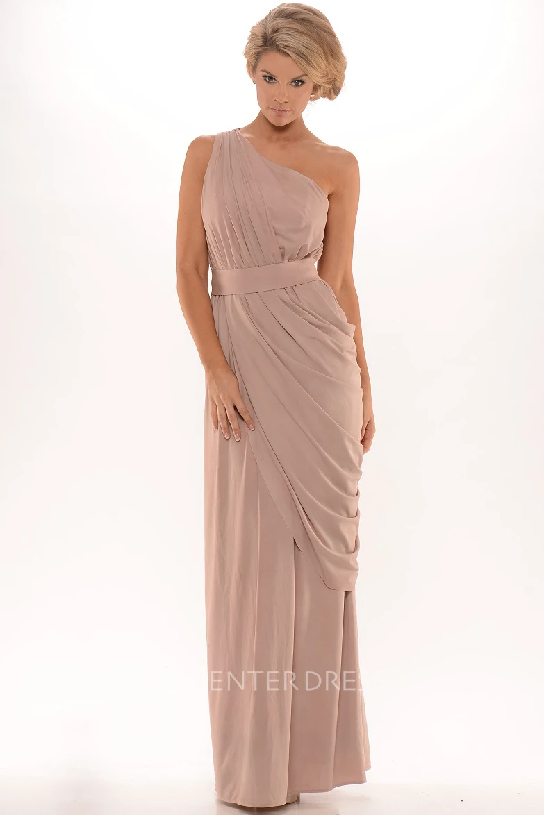 Pencil Floor-Length Ruched Sleeveless One-Shoulder Chiffon Prom Dress