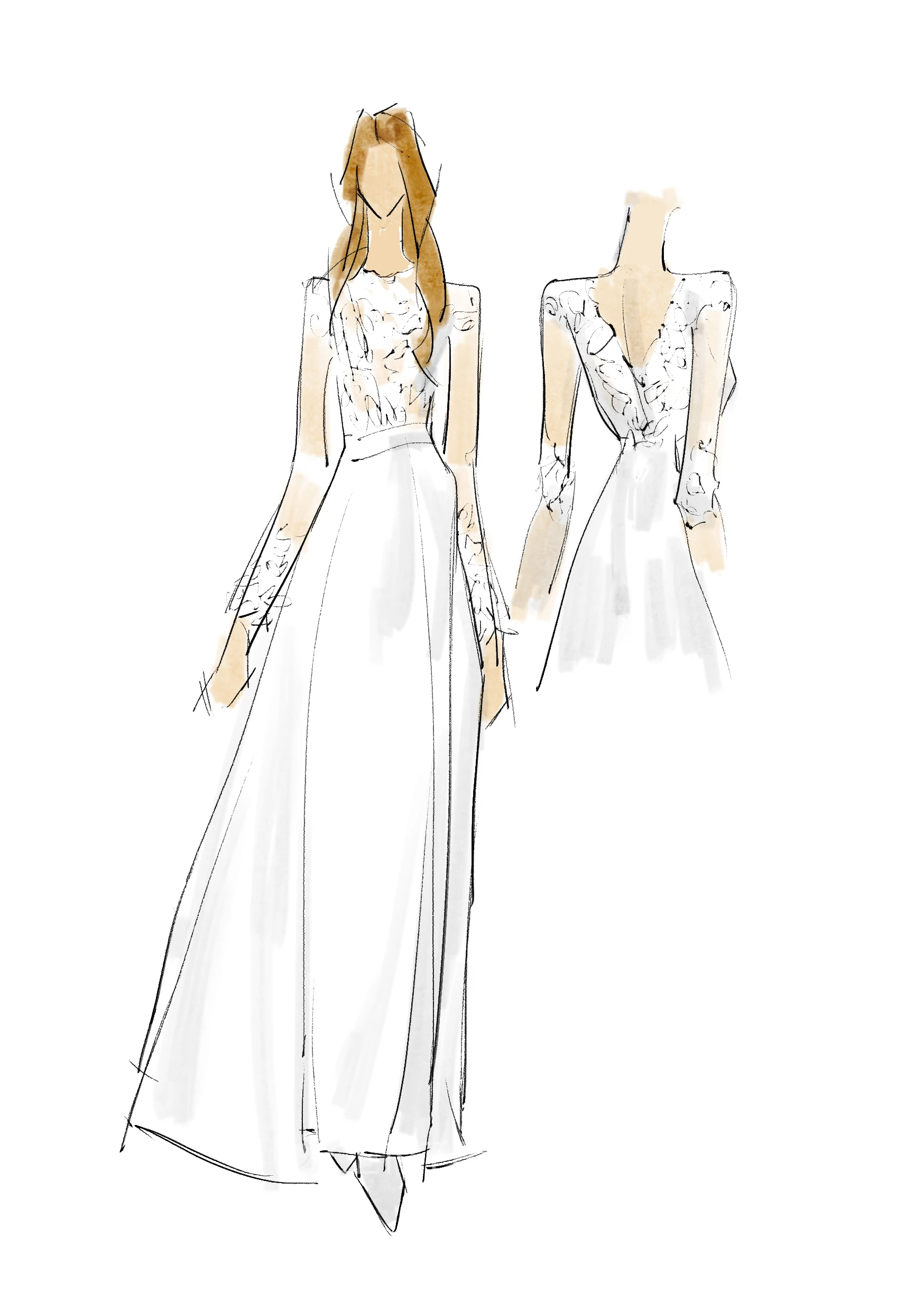 Bohemian Lace Long Sleeves Floor Length A Line Applique Chiffon Boho Bridal Gowns