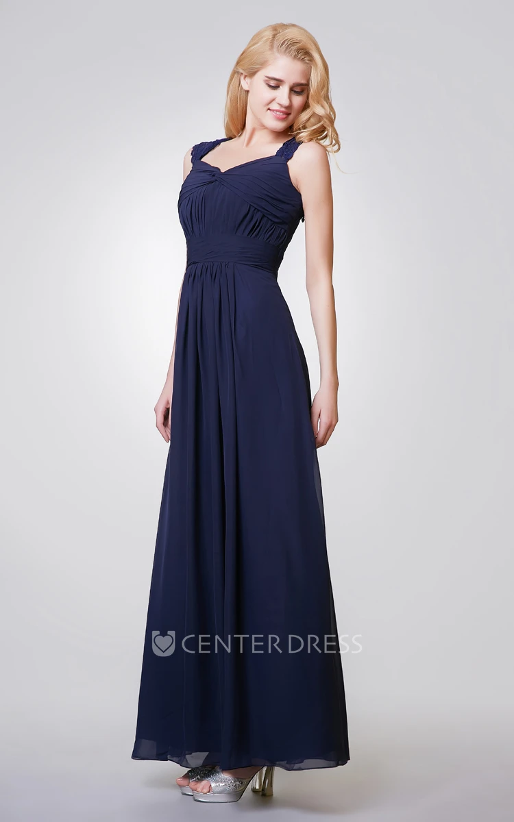 A-Line Long Chiffon Ruched Dress With Key-hole