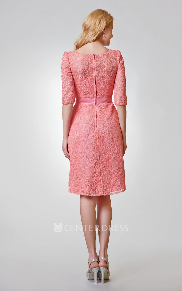Chic Bateau Neckline A-line Knee Length Lace Dress