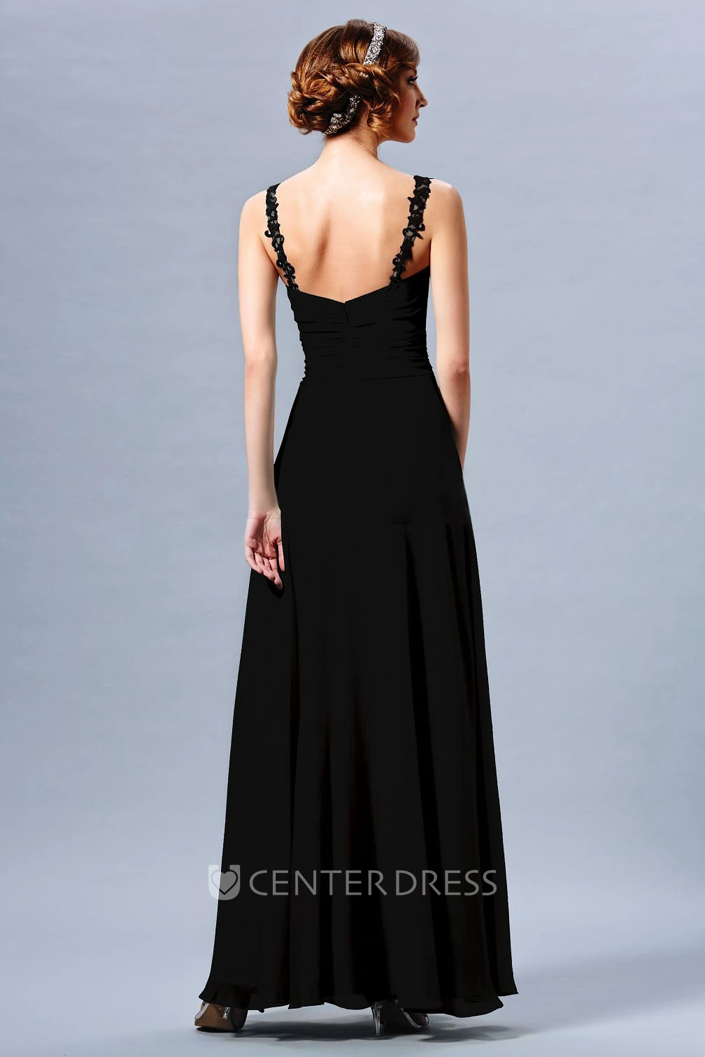 Sleeveless V-Neck Long Bridesmaid Dress With Appliqued Straps
