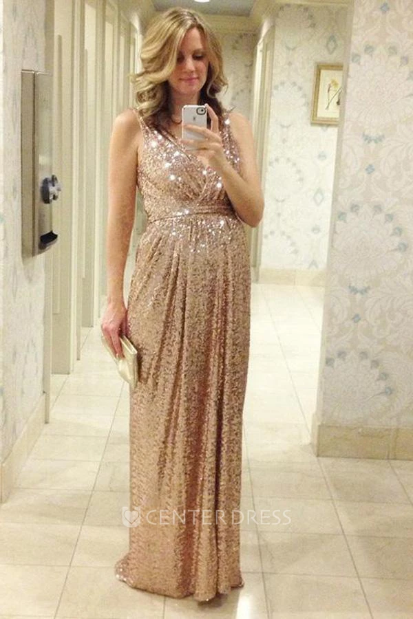 Glamorous Sequined A-line Maternity Prom Straps Sleeveless Dress