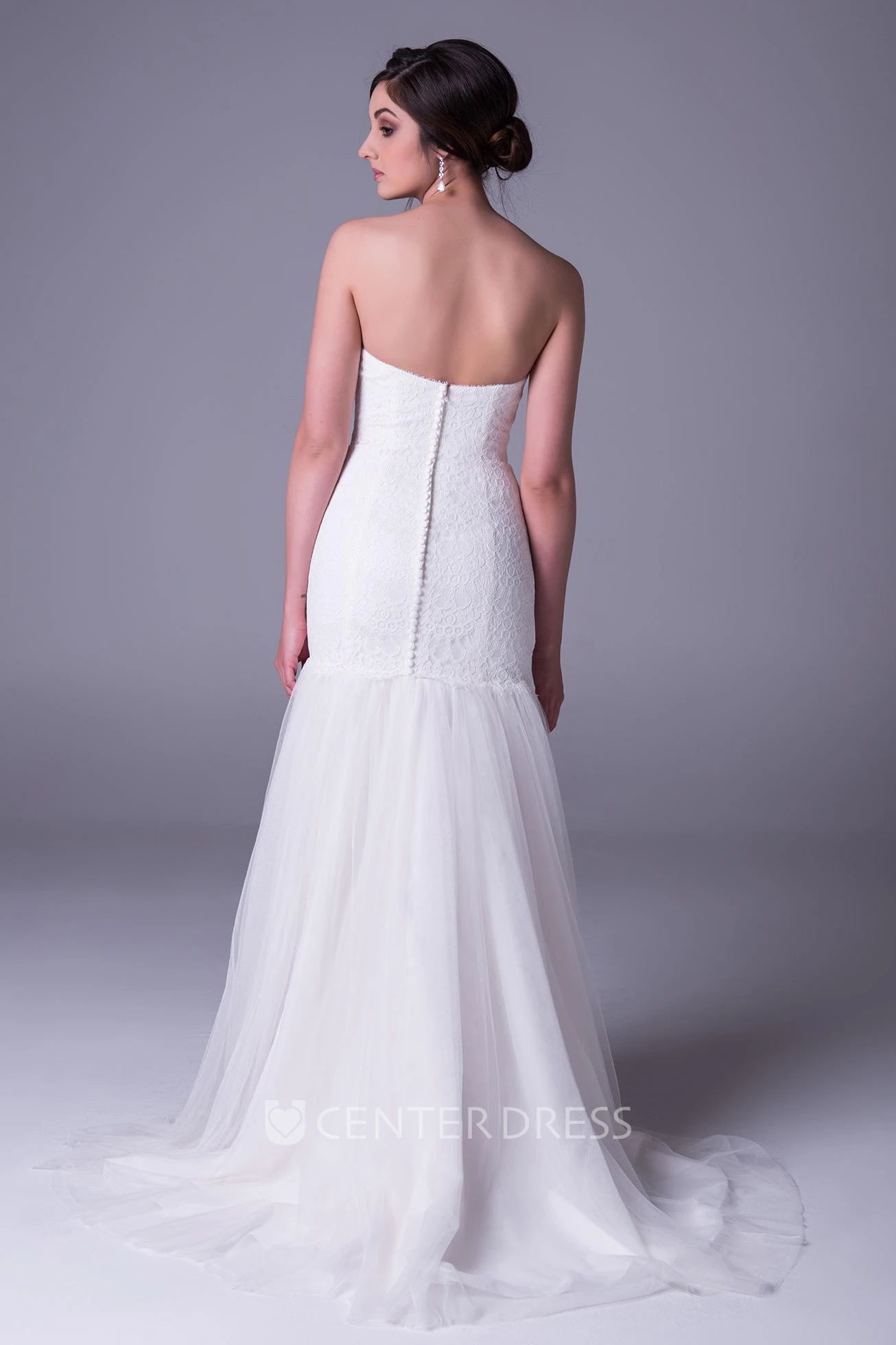 Sheath Jeweled Strapless Sleeveless Floor-Length Lace&Tulle Wedding Dress