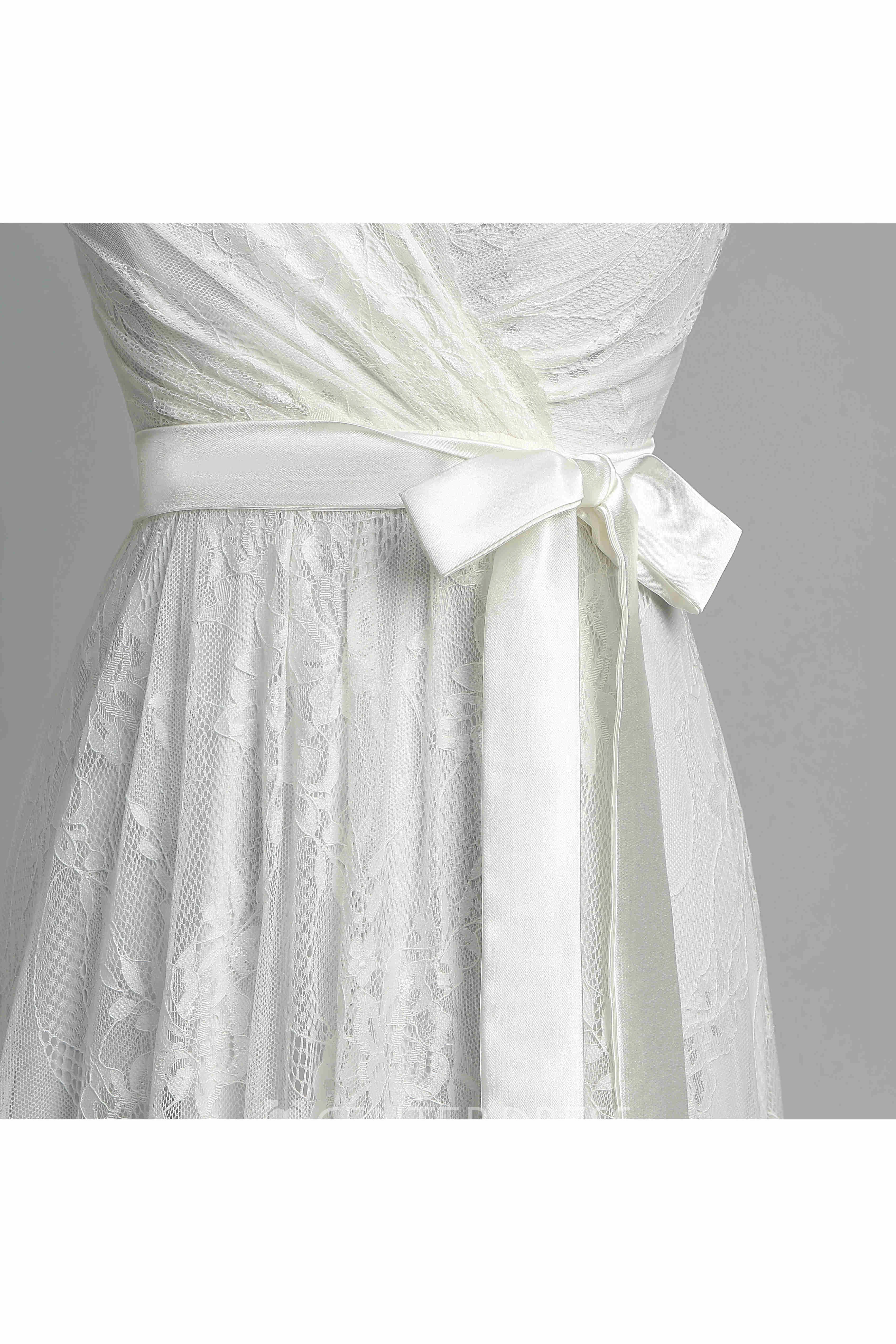 A Line Garden Floor-length Bow Sash Ribbon Lace Warm Wedding Dress