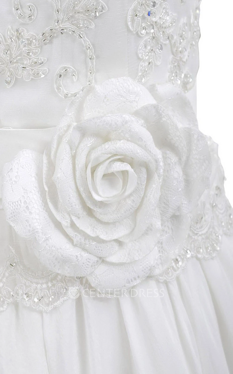 Sleeveless High Neck Appliqued Beaded Knee-length Chiffon Dress