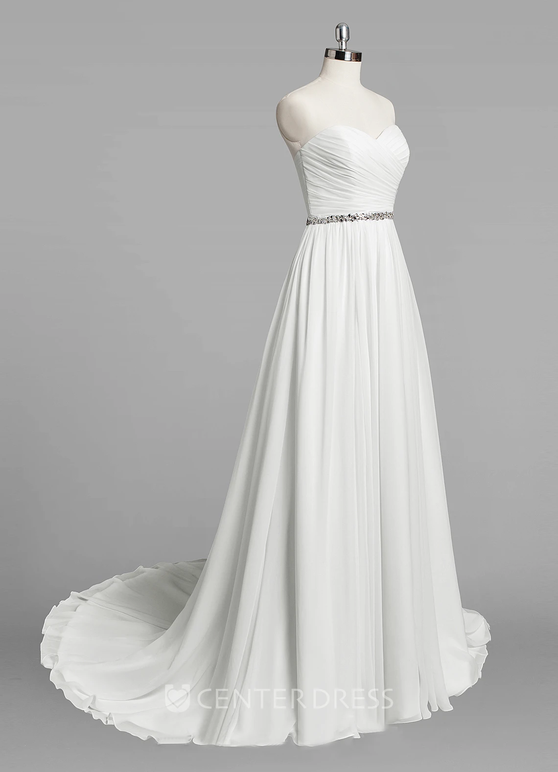 Sweetheart A-Line Chiffon Wedding Dress With Ruching and Beading