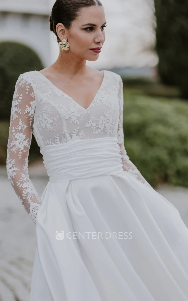 Chiffon V-neck Beach Wedding Dress with Chapel Train A-Line