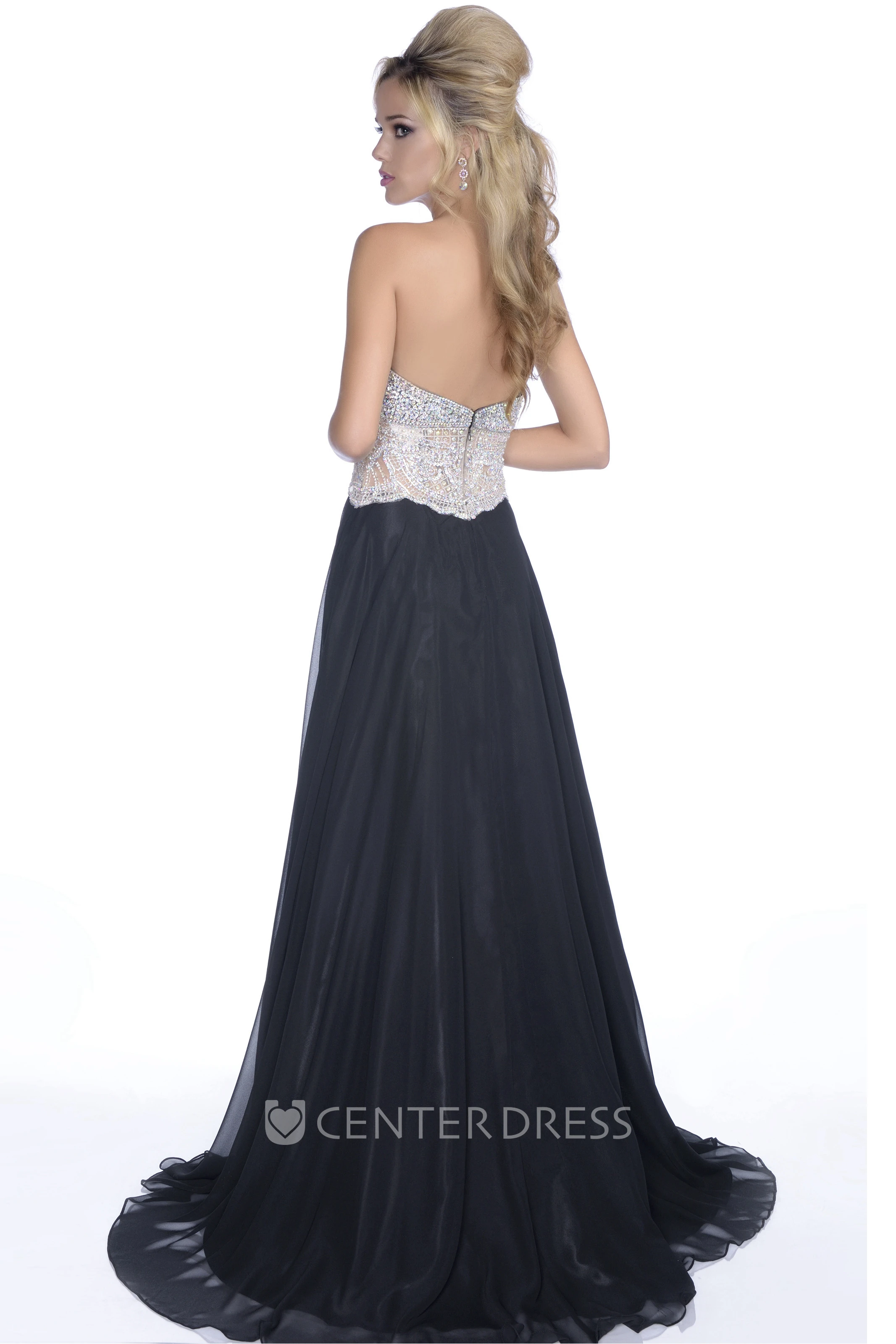 Sweetheart A-Line Chiffon Gown With Rhinestone Bodice