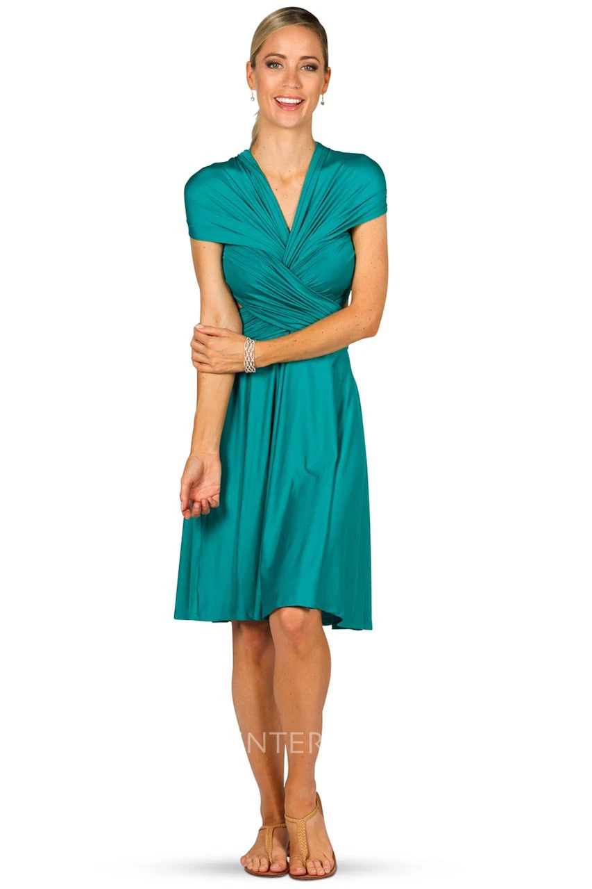 Midi Halter Ruched Jersey Convertible Bridesmaid Dress With Straps