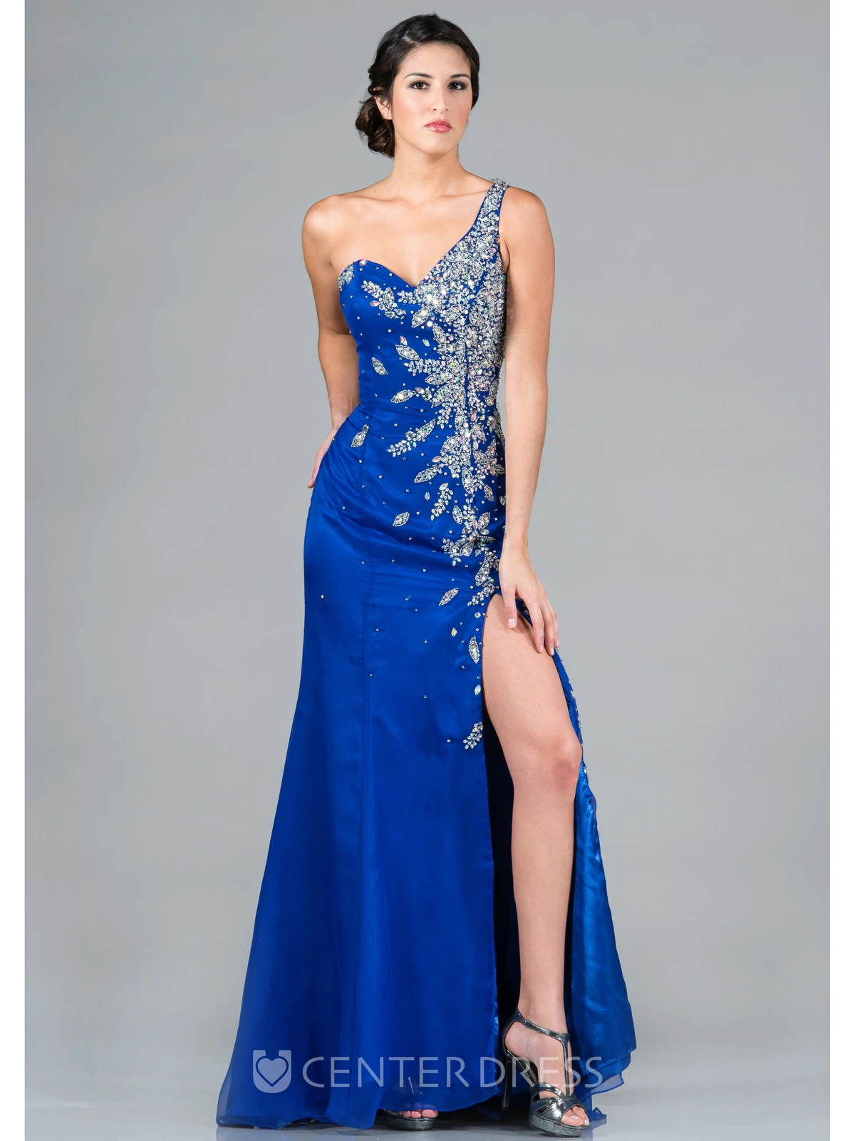 Sheath One-Shoulder Sleeveless Dress With Beading And Split Front