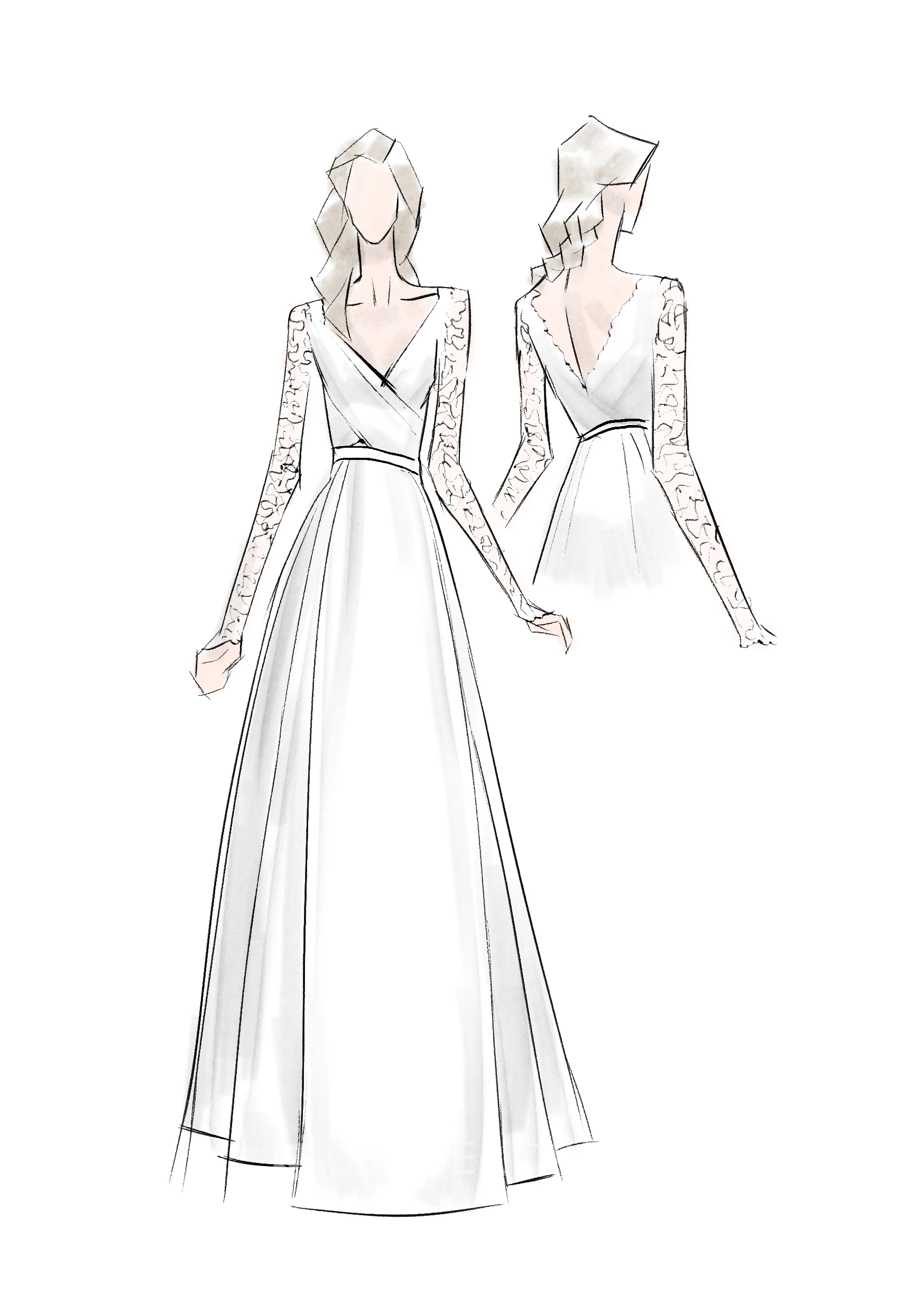 A Line V-neck Lace Tulle Open Back Zipper Warm Wedding Dress