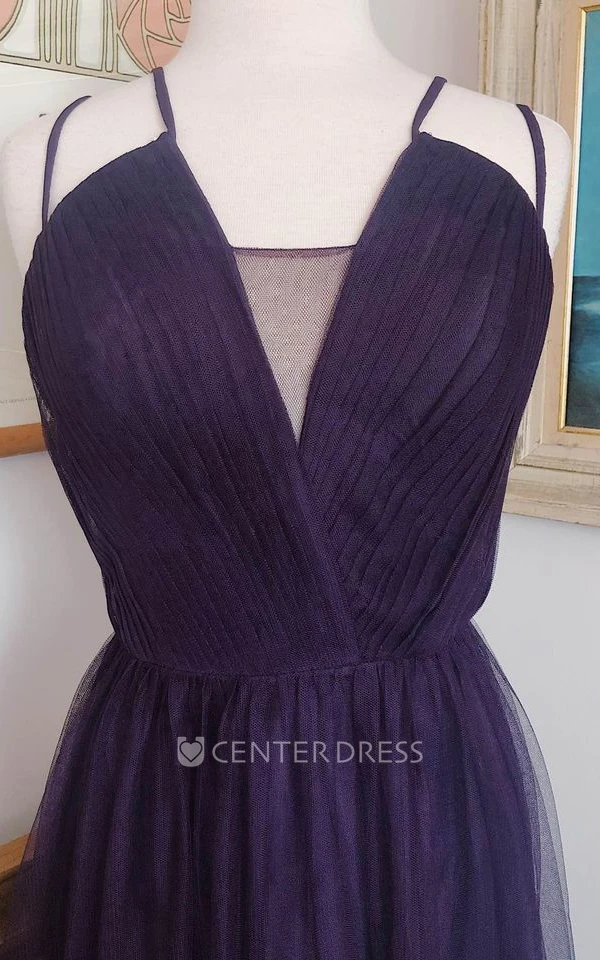 Sample A-Line Tulle Evening Dress With Spaghetti Neckline And Open Back
