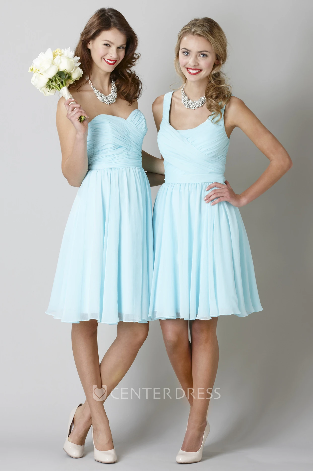 Knee-Length Sleeveless Strapped Criss-Cross Chiffon Bridesmaid Dress