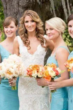 Sheath V-neck Lace Zipper Low-V Back Spring Wedding Dress