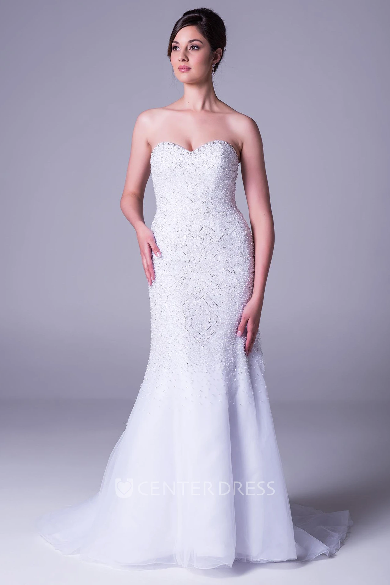Sheath Sweetheart Tulle Wedding Dress With Beading And Sweep Train