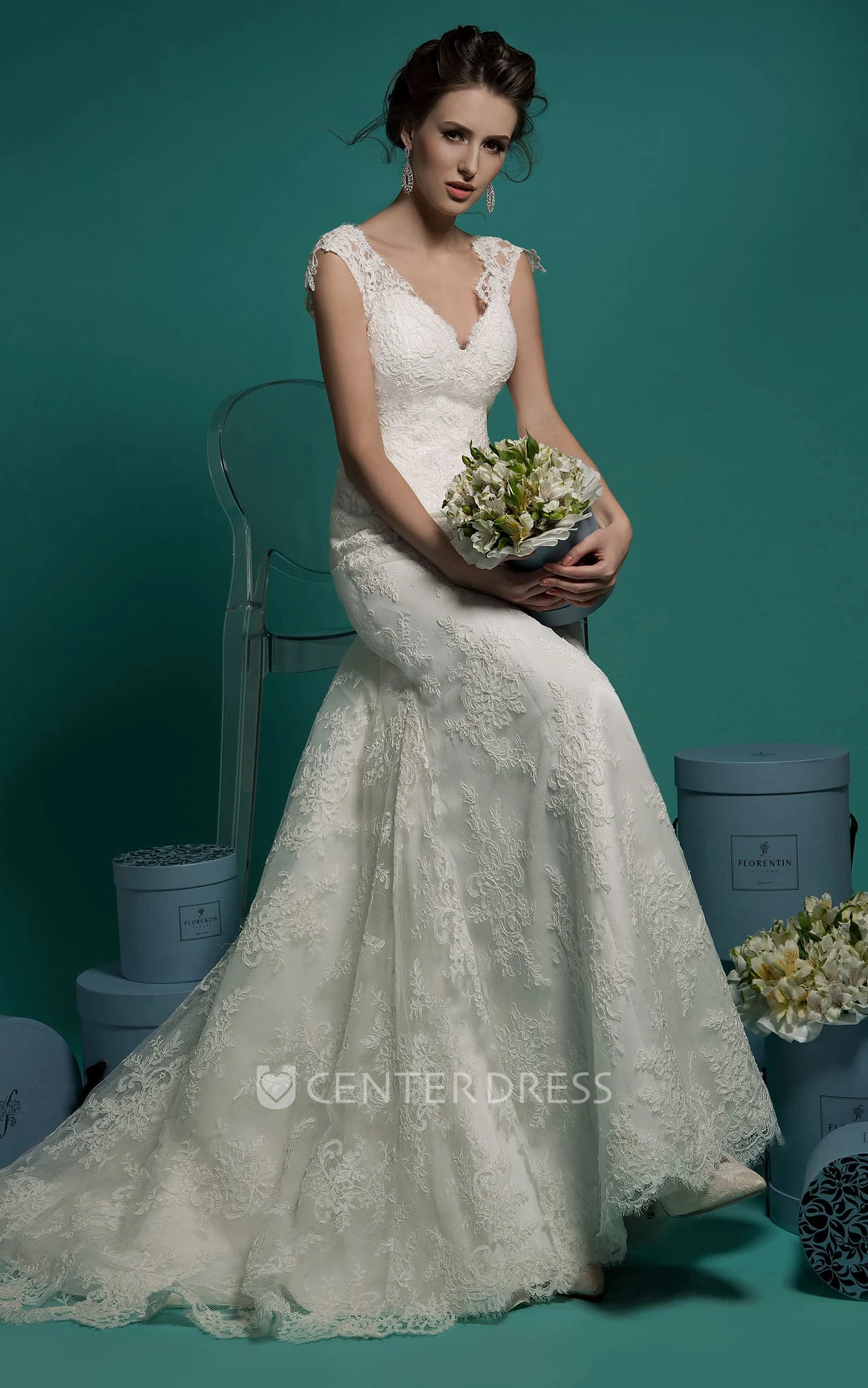 Mermaid Floor-Length V-Neck Sleeveless Illusion Lace Dress