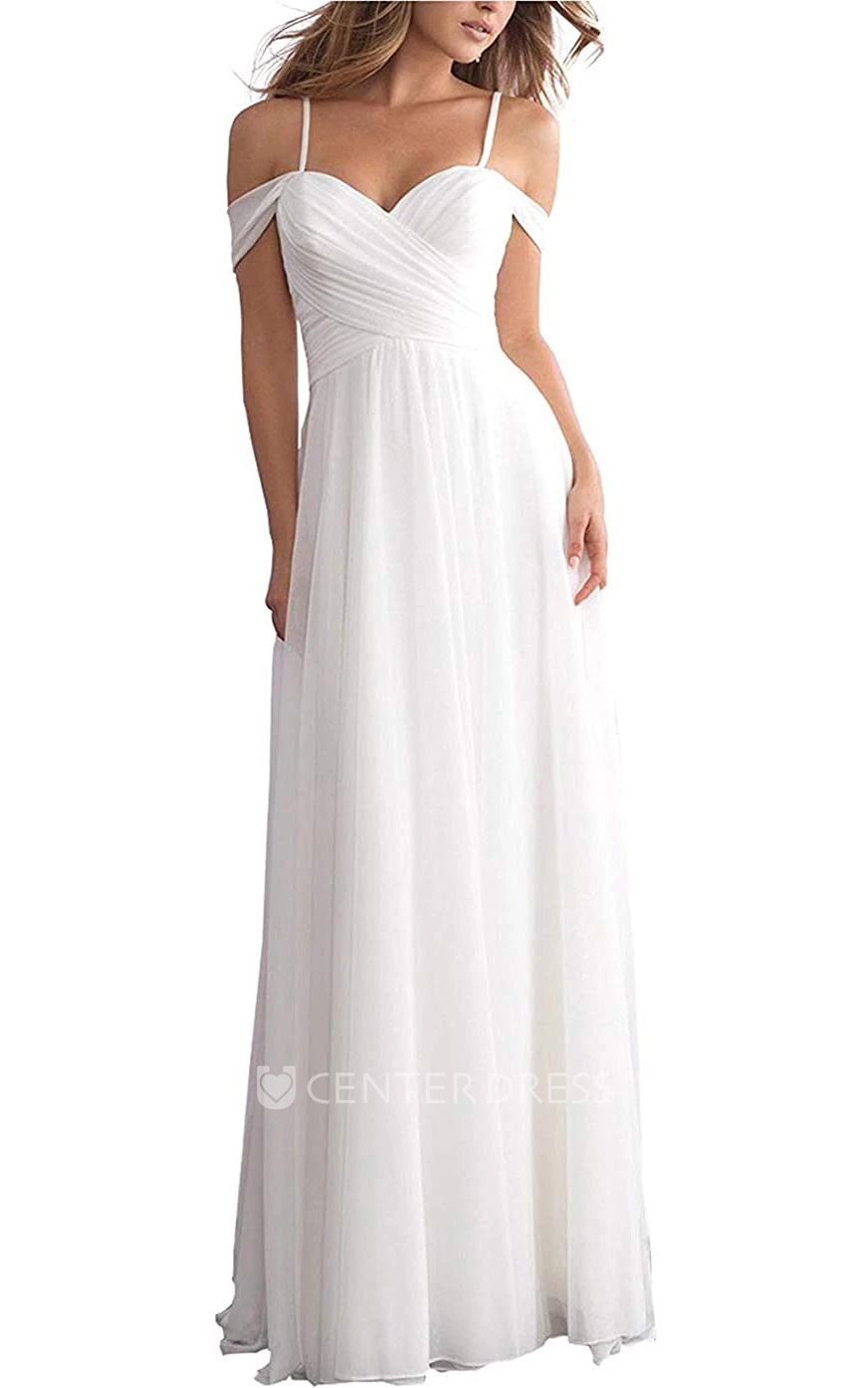 Chiffon Floor-length Off-the-shoulder A Line Sleeveless Bridesmaid Dress With Criss Cross