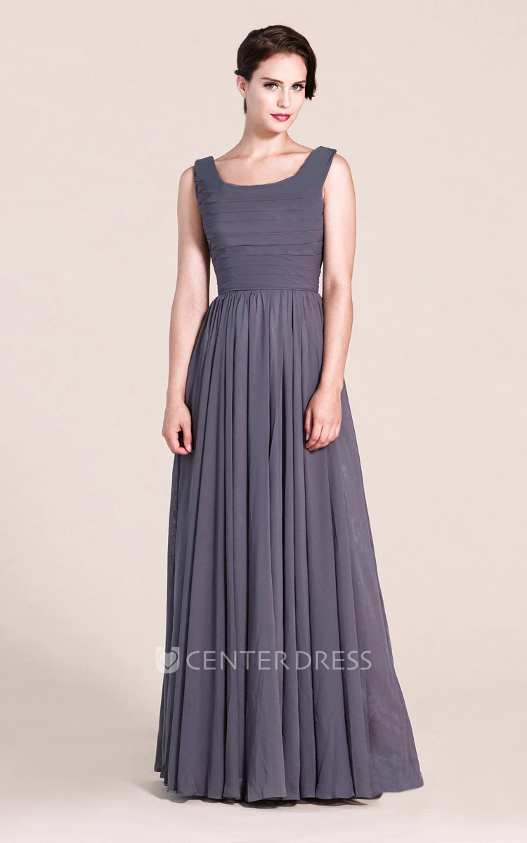 Sleeveless Scoop A-line Long Dress With Ruching