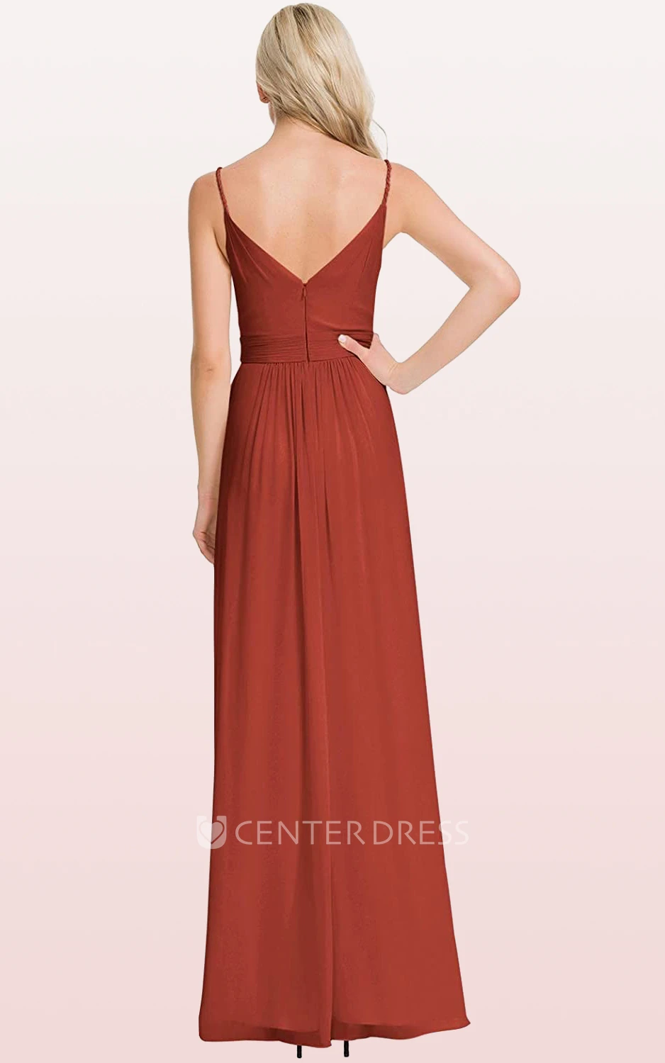 Romantic Chiffon Ankle-length V-neck A Line Sleeveless Bridesmaid Dress With Ruching
