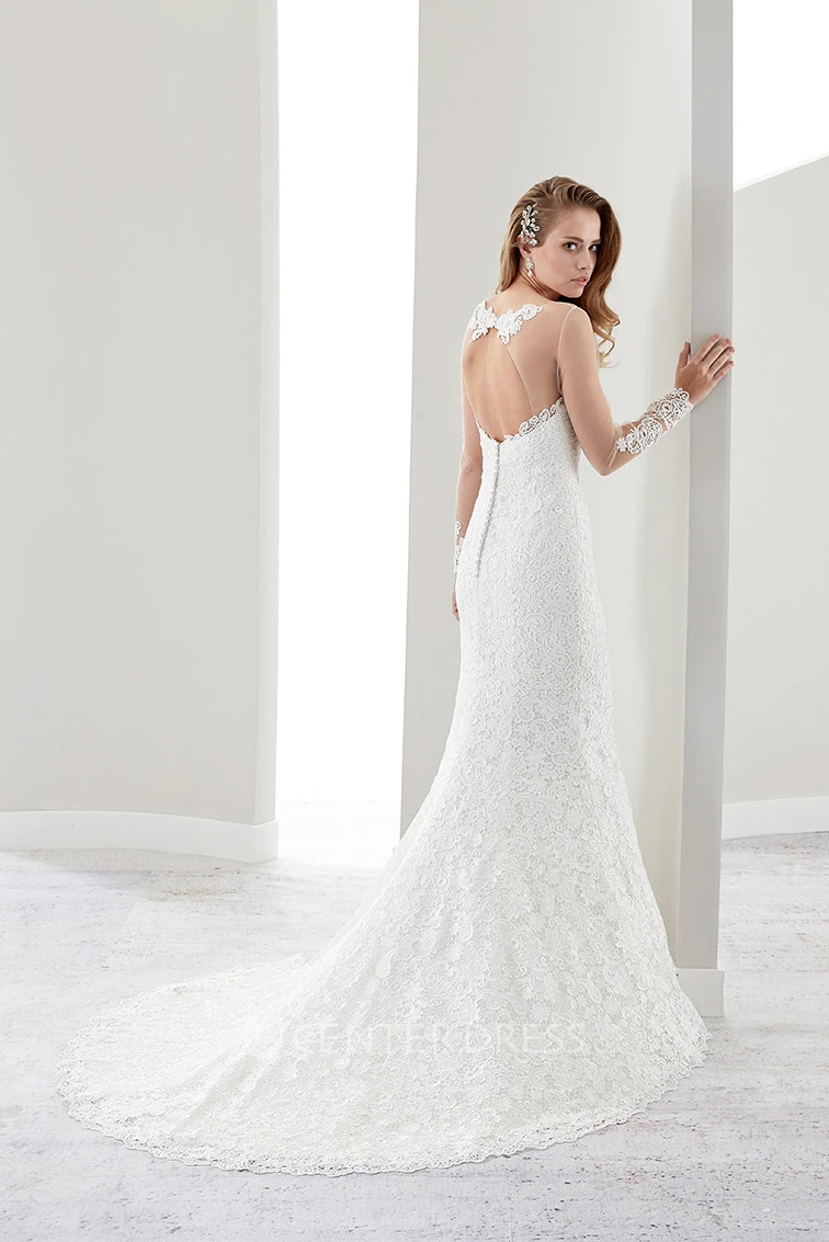 Strapless Brush-Train Sheath Mermaid Lace Gown With Keyhole Back