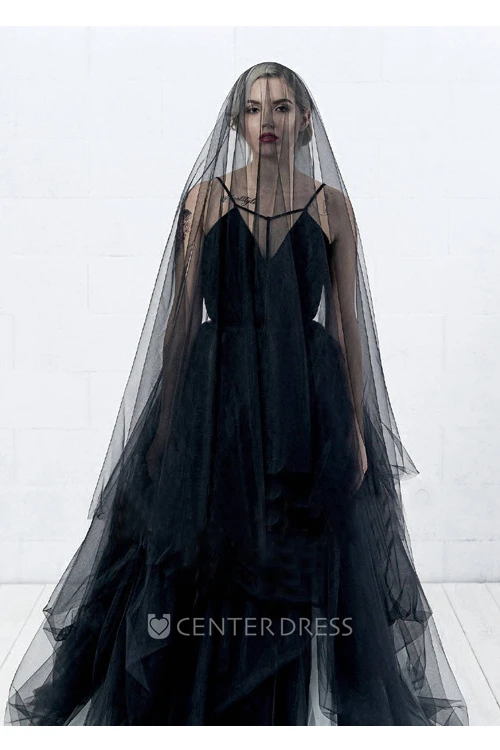 Simple Korean Style Bride Black Soft Tulle Veil 
