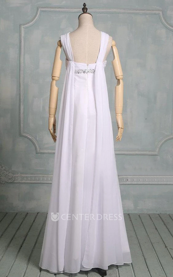 Boho Straps Sleeveless Chiffon Warm Wedding Dress With Crystal Detailing And Ruching