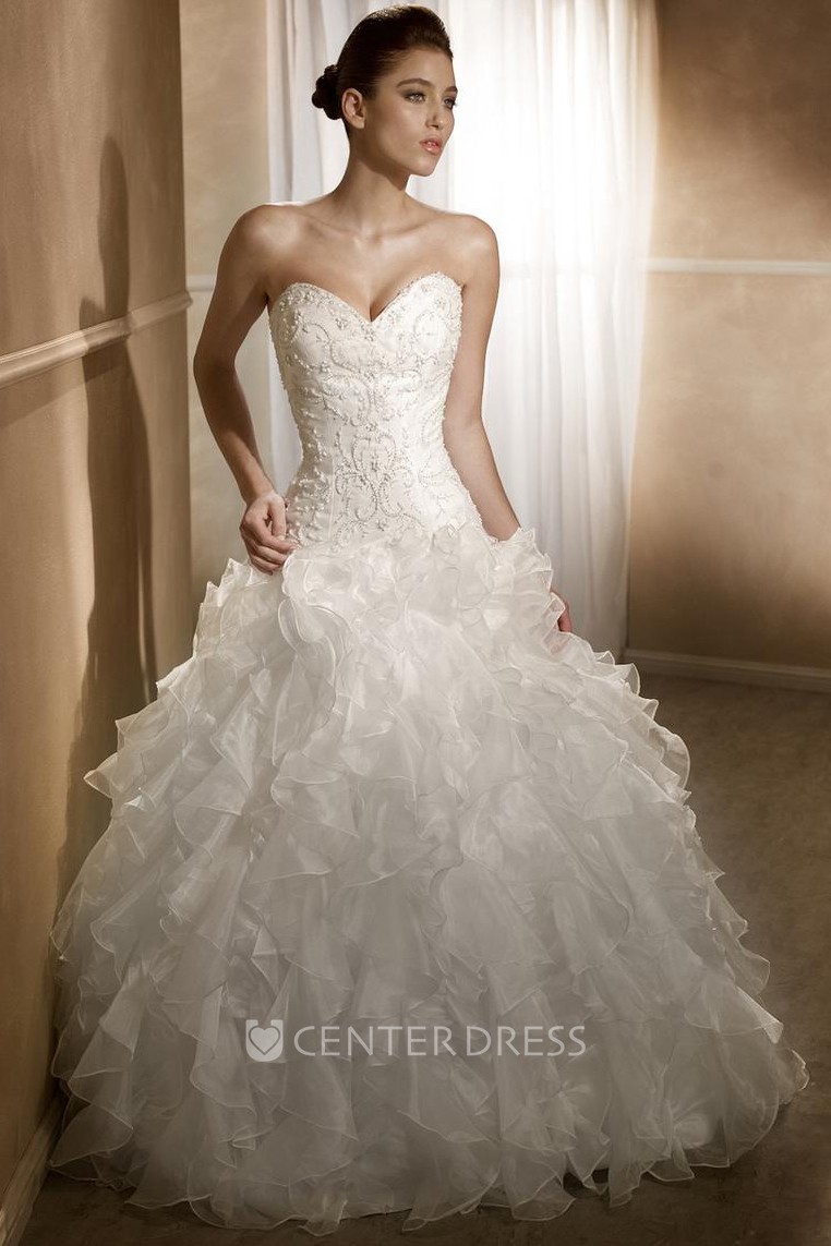 Cascading ruffle 2024 wedding dress