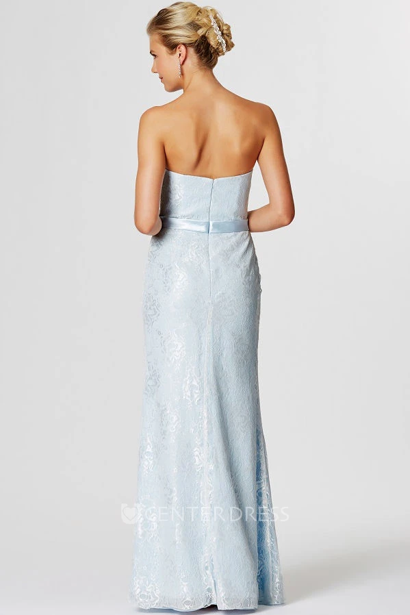 Sweetheart Ribboned Sleeveless Lace Bridesmaid Dress