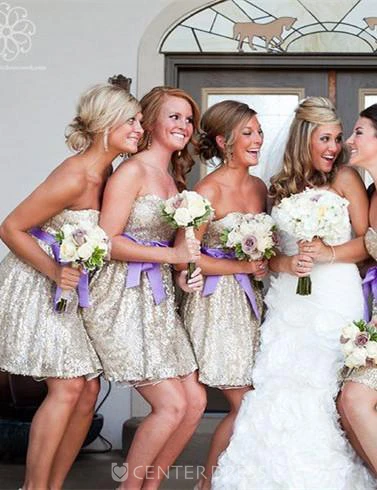 Glamorous Sleeveless Short Bridesmaid Dress Sweetheart Bowknot Sequins