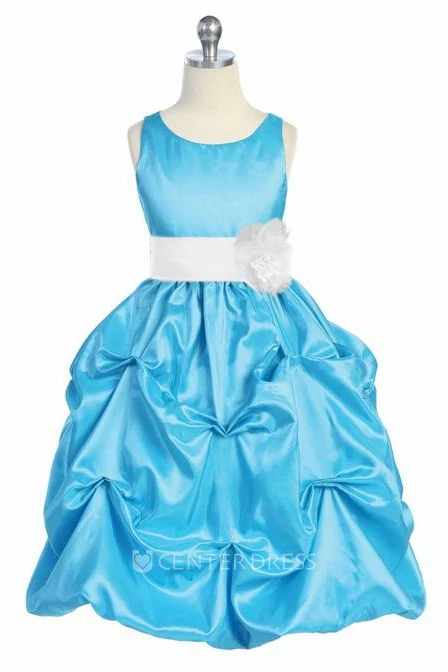 Tea-Length Pick Up Floral Taffeta Flower Girl Dress