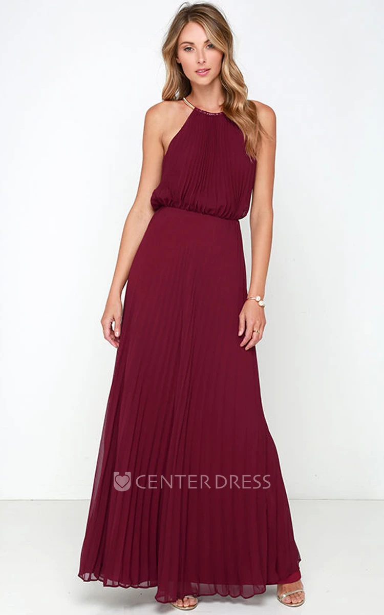 Chiffon Long Charming Sleeveless Dress With Pleats