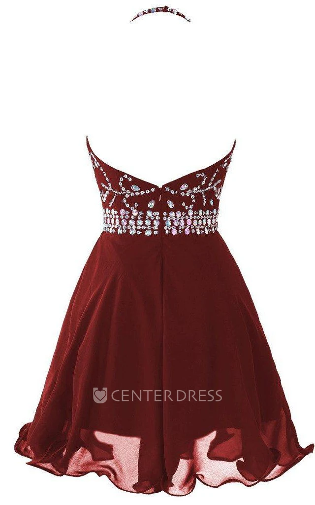 Halter Short Prom Dress With Beadings And Rhinestones