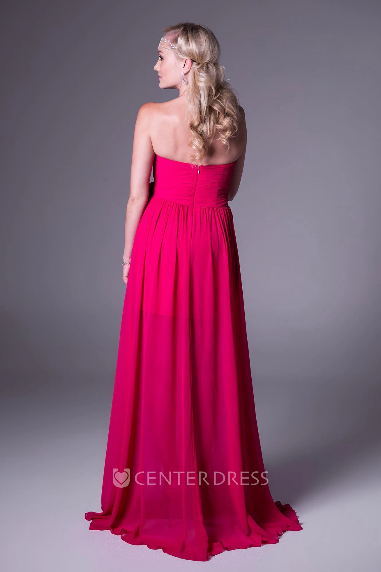 Ruched Sleeveless Sweetheart Empire Chiffon Bridesmaid Dress With Brush Train