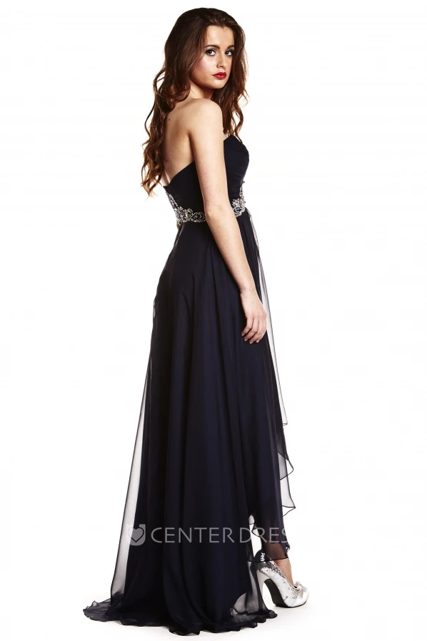 Maxi Sleeveless Sweetheart Ruched Chiffon Prom Dress With Beading