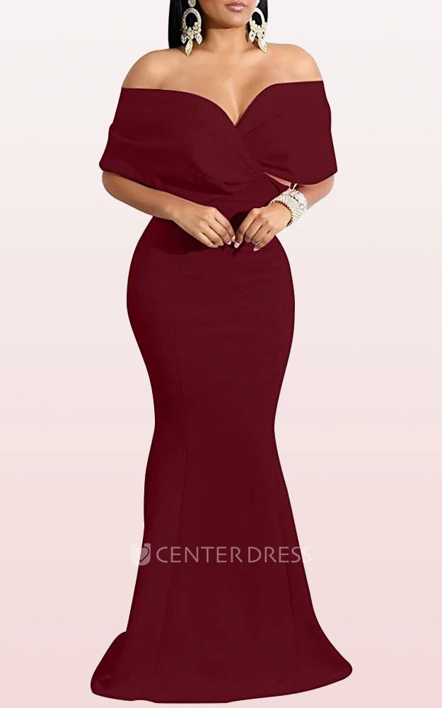 Elegant Mermaid Satin V-neck Off-the-shoulder Evening Dress With Criss Cross