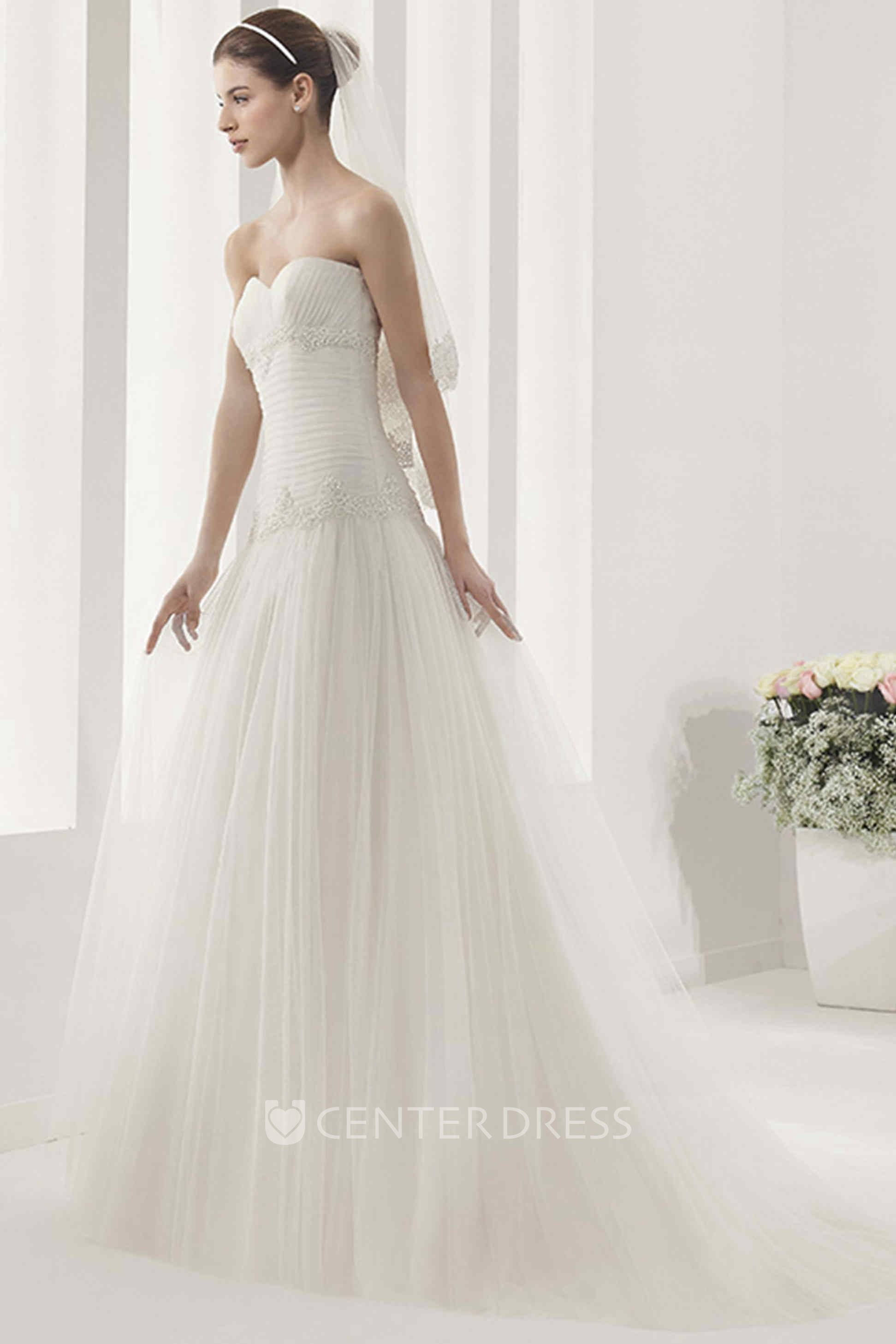 Ruched Dropped Waist Wedding Dress