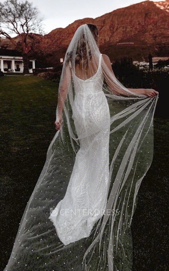 Elegant Pearl One-tier 3m x 1.6m Tulle Chapel-Style Wedding Veil with Hair Comb